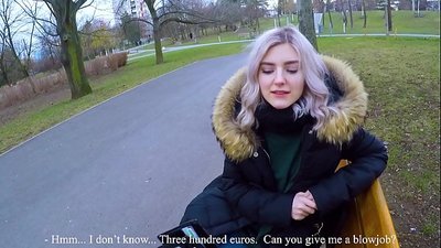 Swallows a stranger's hot cum for money - blowjob in the park by Eva Elfie